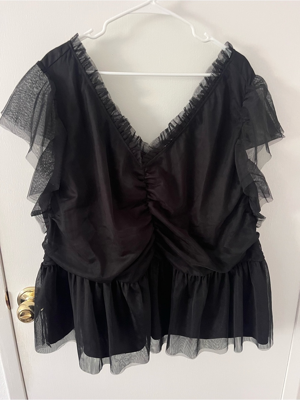 Torrid Black Mesh Ruffle V-Neck Top Plus Size 6 6X
